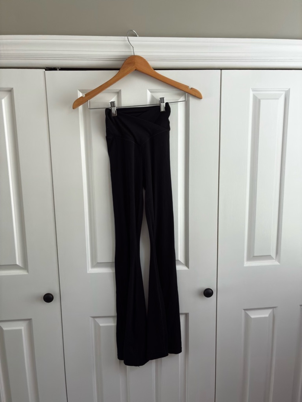 aerie Black Flare Yoga Pants with Crossover Waistband